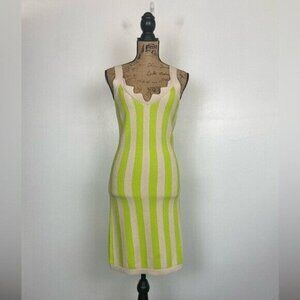 House Of Harlow 1960 Crochet Mini Dress Size S Stripes Neon Green Sleeveless NWT